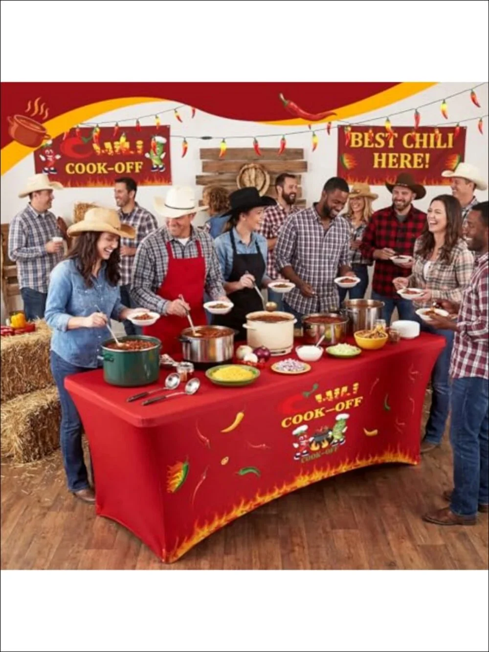 Chili Cook Off Spandex Tablecloth 6ft Elastic Edged Party Decor